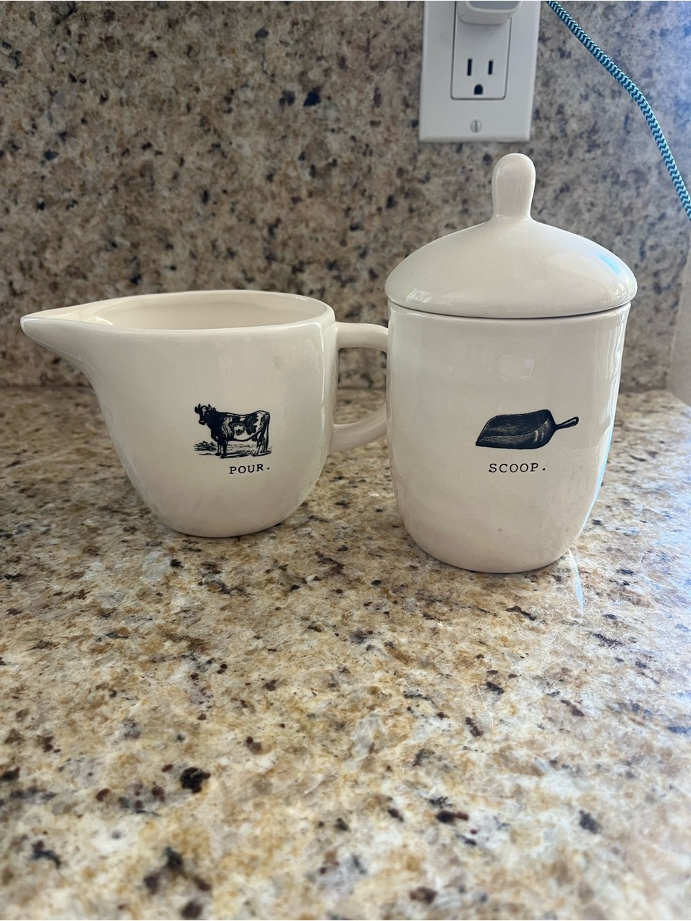 Rae Dunn Farmhouse Cream and Sugar Scoop and Pour Set